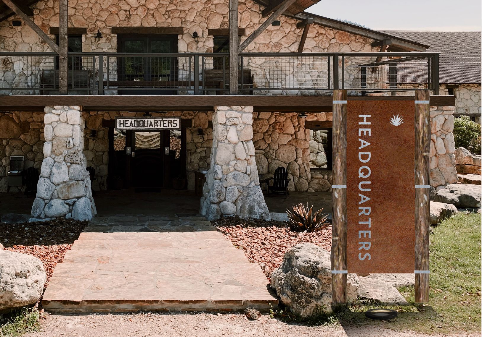 rustic headquarters sign