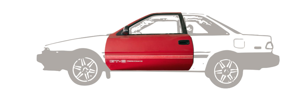 a white car with a red door